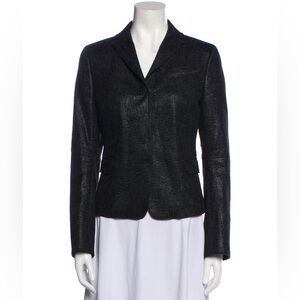 Akris Punto Wool Blend Textured Black Snap Button Blazer Moto Jacket EUC Size 6